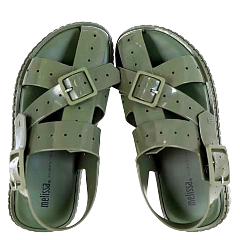 Melissa Daikanyama Chunky Olive Green Brazil Designer Water Padded Sandals 7 38